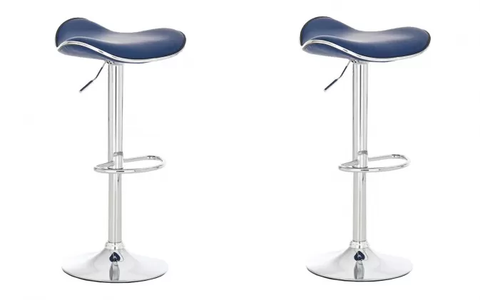 2x Hoker barowy SHANG noga chrom siedzisko ekoskóra NIEBIESKA