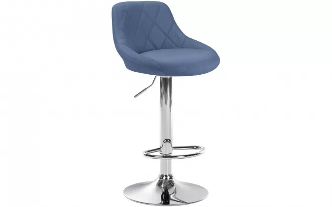 Hoker barowy LELAND tapicerka materiałowa NIEBIESKA pikowana / noga chrom