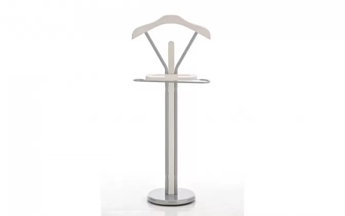 Stojak na ubrania RONALD  stal polerowana oraz wstawki z drewna BIAŁE