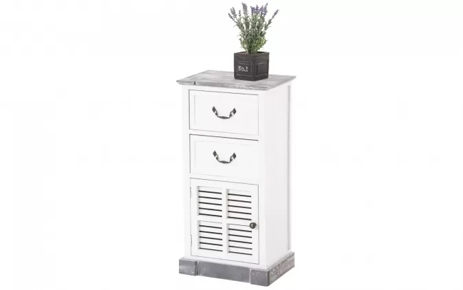 Mała komoda biała w stylu country MACK z 2 szufladami