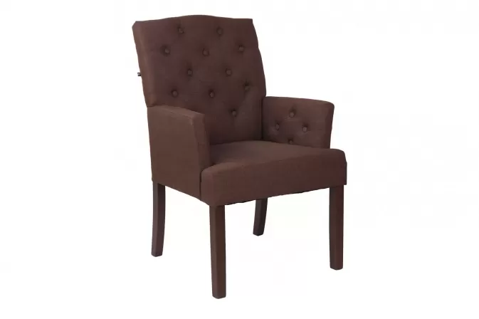 Wysokie krzesło SUGA do jadalni tapicerowane materiał BRĄZOWY nogi drewno ciemne