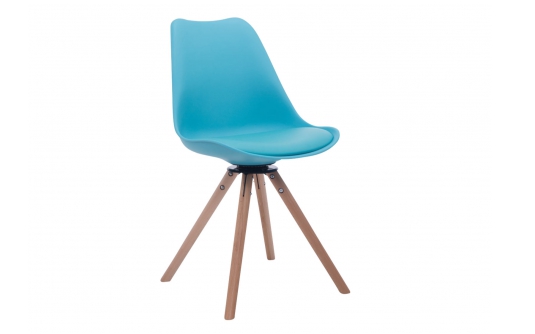 Krzesło TROY obrotowe noga  ● drewno dąb siedzenie i poduszka NIEBIESKA ekoskóra