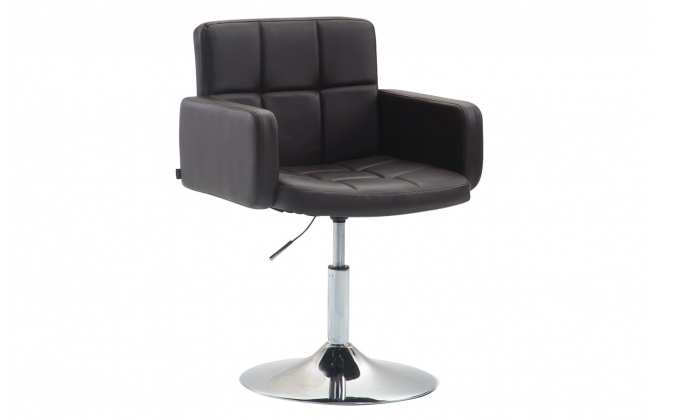 Brązowy hoker niski obrotowy podnoszony ANG noga chrom tapicerka ekoskóra