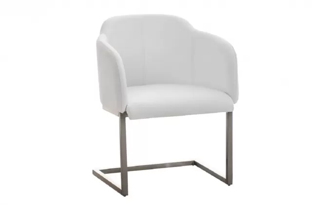 Biały fotel MAGNU siedzisko ekoskóra nogi stal nierdzewna