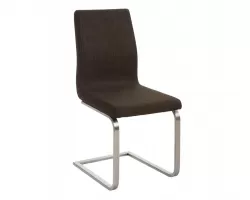 Brązowe krzesło stołowe BELF podstawa płozy chrom siedzenie materiałowe 