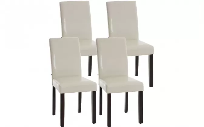 4x Krzesło stołowe INA wysokie oparcie ekoskóra KREMOWA nogi drewno brązowe