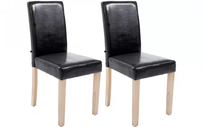 2x Krzesło stołowe INA wysokie oparcie ekoskóra CZARNA nogi drewno naturalne