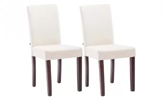 2x Krzesło stołowe INA wysokie oparcie materiał KREMOWY nogi drewno kawa