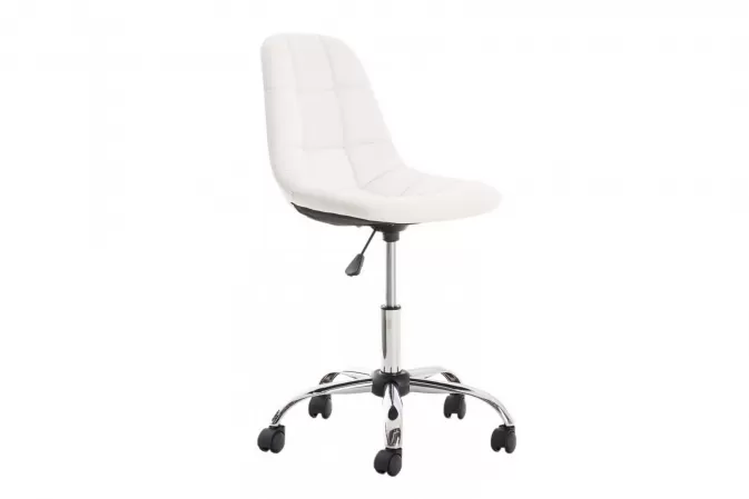 Białe krzesło EMIL obrotowe na kółkach do pracy siedzisko pikowane ekoskóra