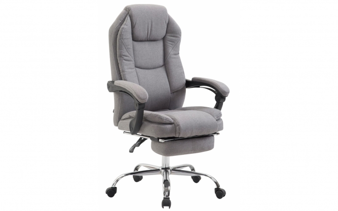 Fotel biurowy z pochylanym oparciem i podnóżkiem na kółkach CASTLE tapicerka materiałowa SZARA