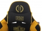 Fotel dla gracza masażer podgrzewany z podnóżkiem Turbo XFM czarno-żółta tapicerka materiałowa