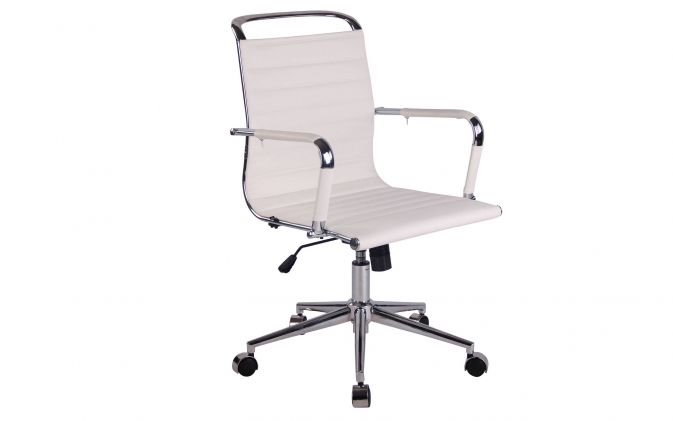 Krzesło biurowe obrotowe na kółkach BARTON noga chrom i siedzisko ekoskóra BIAŁA Krzesło biurowe obrotowe na kółkach BARTON noga  i siedzisko BIAŁA