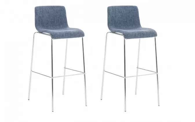 2x NIEBIESKI Hoker barowy HOOV sztaplowany noga chromowana siedzenie materiałowe