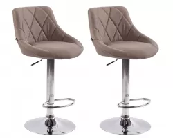 2x Hoker barowy LELAND noga chrom obrotowy podnoszony materiał TAUPE