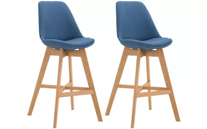 2x Stołek barowy CAN drewniana podstawa siedzisko NIEBIESKIE obicie materiałowe z poduszką