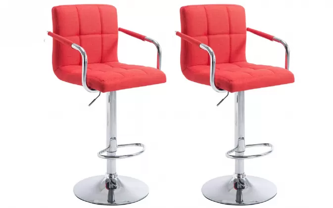 2x jasnoczerwony hoker LUC siedzisko materiałowe noga chrom obrotowy podnoszony