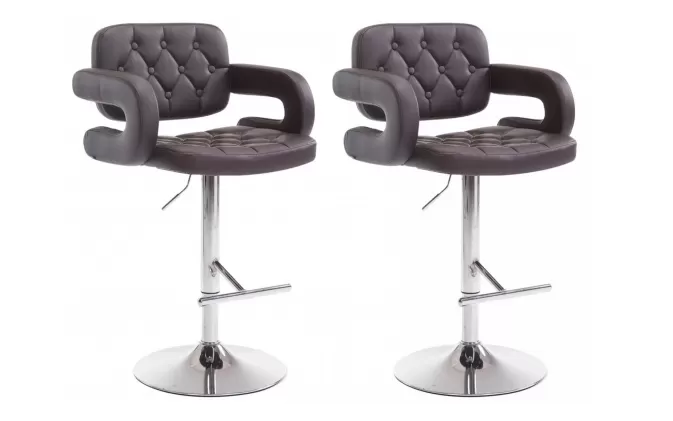 2x szary hoker pikowany noga chrom DUB BRĄZOWA tapicerka ekoskóra