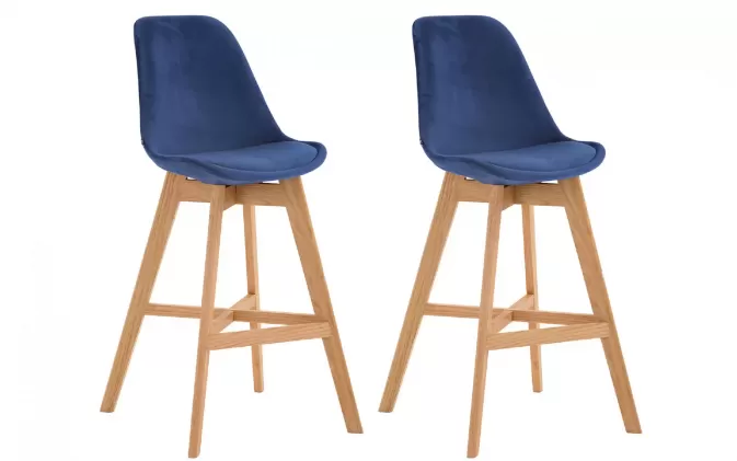 2x Stołek barowy CAN drewniana podstawa siedzisko i poduszka NIEBIESKIE aksamit