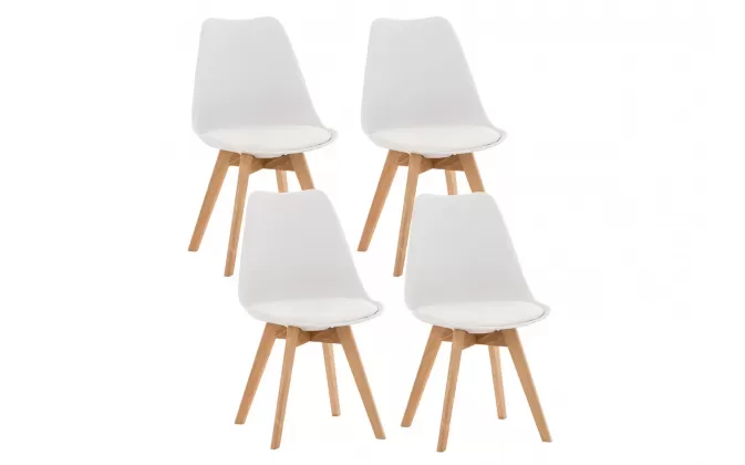 4x Krzesło LINAE z obiciem z ekoskóry BIAŁYM skandynawskie nogi bukowestołowe