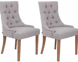 2x Tapicerowane krzesło ABER do jadalni styl chesterfield nogi jasne drewno tapicerka materiałowa SZARA