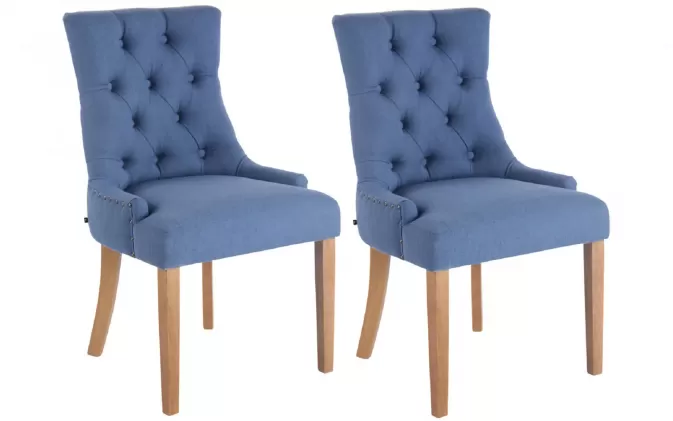 2x Tapicerowane krzesło ABER do jadalni styl chesterfield nogi jasne drewno tapicerka materiałowa NIEBIESKA