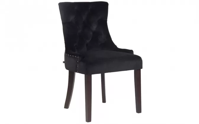 Tapicerowane krzesło ABER do jadalni nogi ciemne drewno tapicerka welurowa CZARNA