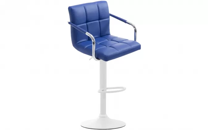 Hoker barowy LUC siedzenie NIEBIESKIE pikowane oparcie noga biała obrotowy