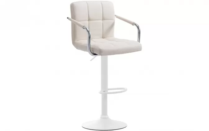 Hoker barowy LUC siedzenie materiałowe BEŻOWE pikowane oparcie noga biała obrotowy