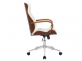 fotel biurowy obrotowy kółka MELILLA siedzisko drewno ORZECH tapicerka biała