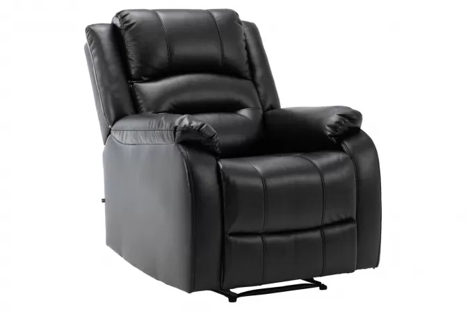 Fotel rozkładany telewizyjny z podnóżkiem KERPEN tapicerka skóra prawdziwa CZARNA