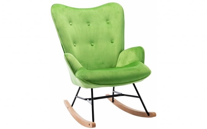 Zielony Fotel bujany na płozach skandynwski SHAW tapicerka aksamitna
