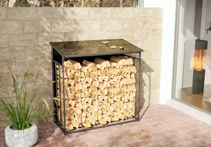 Zadaszenie na drewno kominkowe ciemnoszare 143x70x145 cm