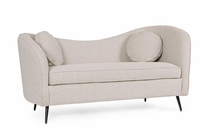 Beżowa sofa dwuosobowa CADDIS – drewno sosnowe, sklejka, poliester, pianka PU, nogi stalowe