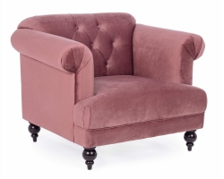 Różowy fotel chesterfield BLOSSOM bizotto nogi toczone tapicerka zamszowa 