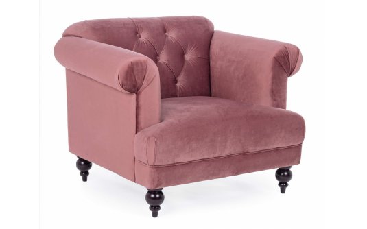 Różowy fotel chesterfield BLOSSOM bizotto nogi toczone tapicerka zamszowa