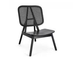 Czarny fotel YVES Lounge – teakowe drewno i plecionka rattanowa w stylu boho do wnętrz