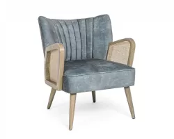 Niebieski fotel vintage VIRNA bizotto zamasz i rattan