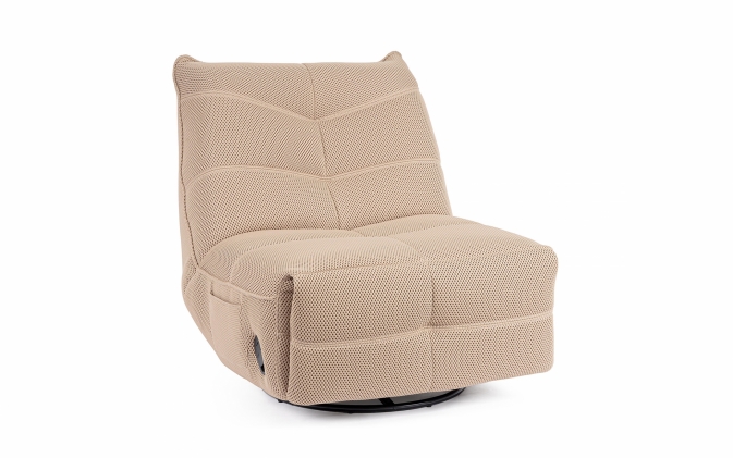 Beżowy fotel wypoczynkowy GITTA – obrotowy 360° z podnóżkiem, tkanina 3D