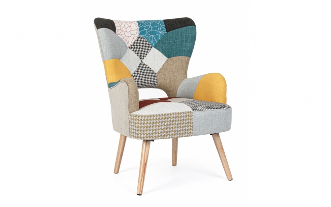 Fotel z wysokim oparciem patchwork GALATEA materiał