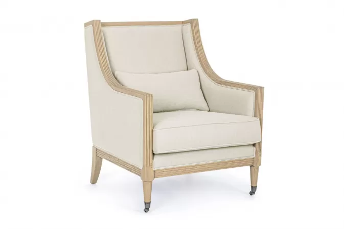 Beżowy klasyczny fotel MARLIN jesion len