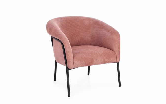 Różowy fotel CAMILA – nowoczesny design, stalowa konstrukcja, tapicerowany poliesterem