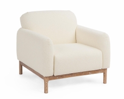 Kremowy fotel DETROIT Bouclé – designerski fotel do salonu z drewnianą ramą i tapicerką Bizzotto