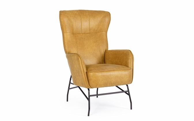 Bursztynowy fotel NASIRA Bizzotto z ekoskóry na stalowej podstawie