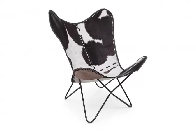 Fotel nowoczesny ze skóry bydlęcej czarno-biały BUFFALO bizotto
