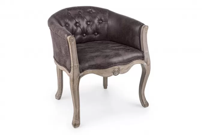 Brązowy fotel w stylu ludwik xiv DIVA ekoskóra