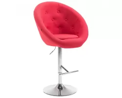 Czerwony hoker barowy obrotowy LOND v2 / noga chrom / tapicerka materiałowa pikowana