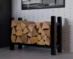 Stojak na drewno kominkowe 80x60x30 MED czarny noga przekrój kwadratowy 