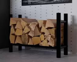 Stojak na drewno kominkowe czarny 60x80x30 cm MED profil okrągły