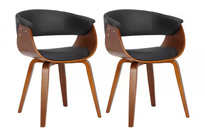 2x krzesło z giętego drewna kolor orzech tapicerka czarna ekoskóra BRU