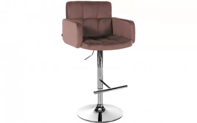 Hoker barowy ANG noga trąbkowa CHROM siedzisko z oparciem tapicerowane  BRĄZOWE welurowe